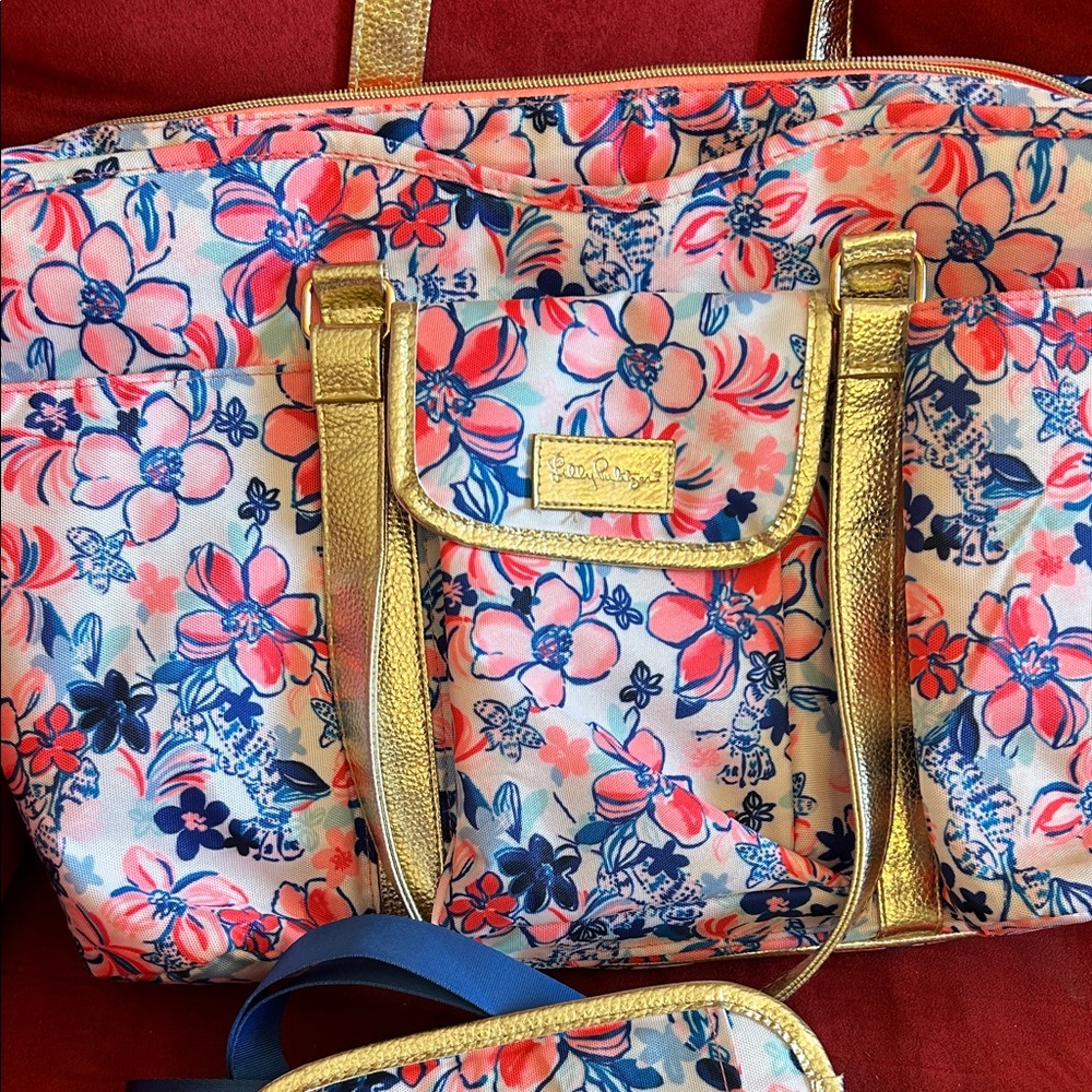 Lilly Pulitzer Pink and Gold Floral Tote
